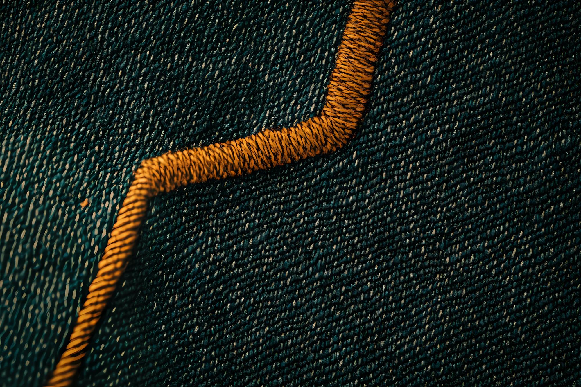 Close-up of metallic thread on dark fabric